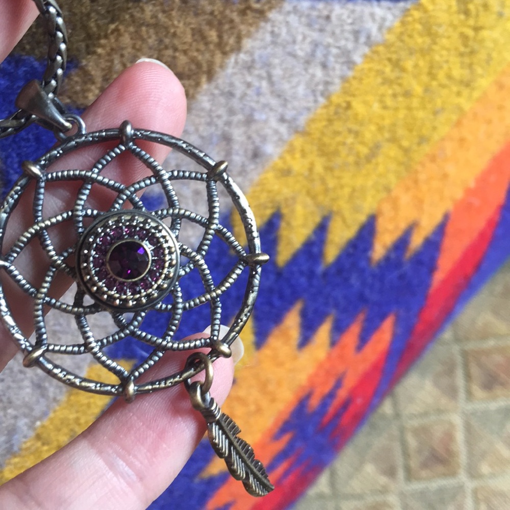 Dreamcatcher necklace feather amethyst crystal